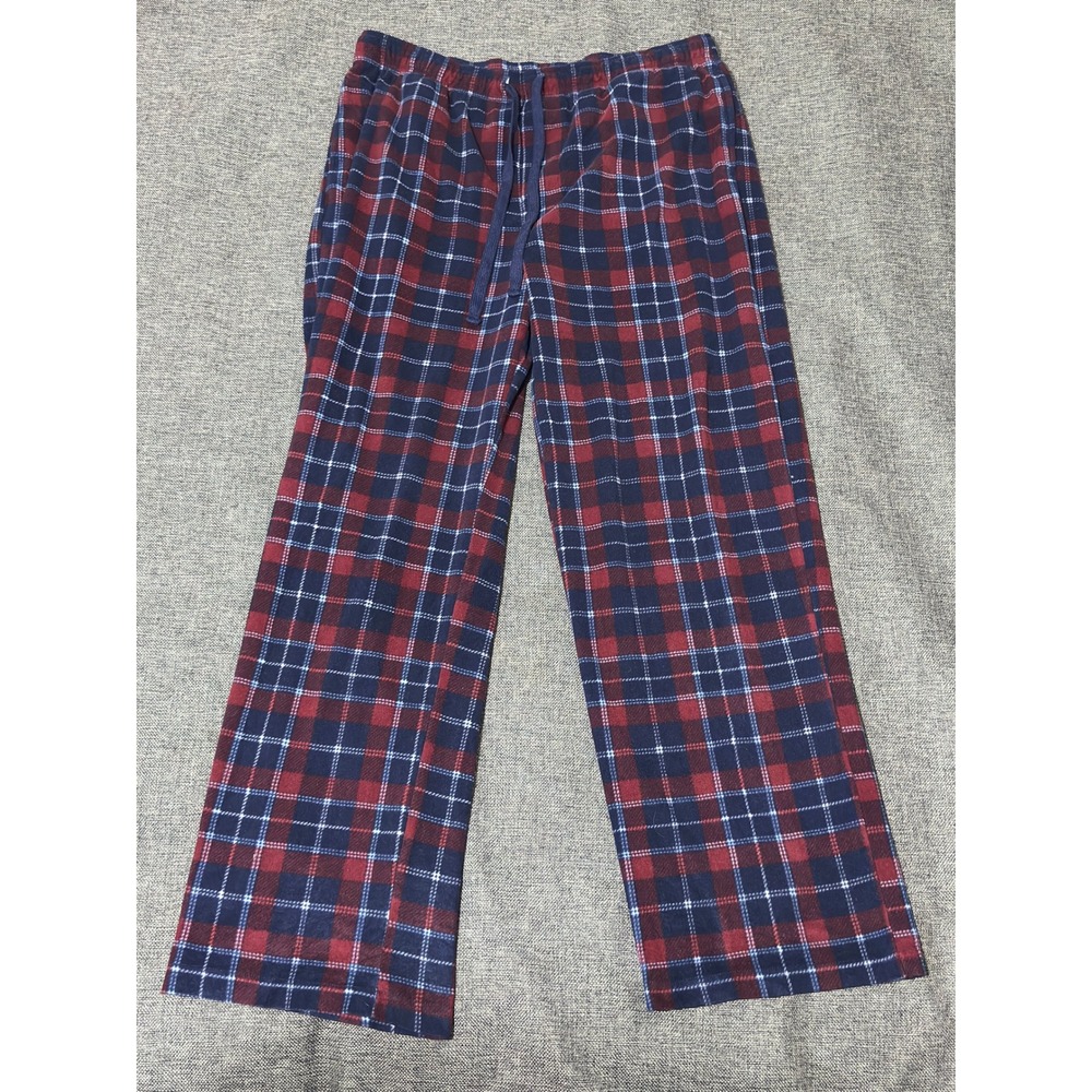 Croft & Barrow Mens XLT Pajama Pants Blue Red Plaid Fleece Sleepwear